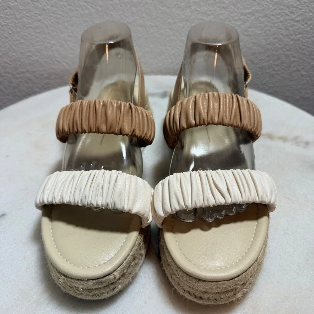 Dolce Vita Mizza Tan Cream Ruched Espadrille Platform Wedge Sandals Womens 9M‎